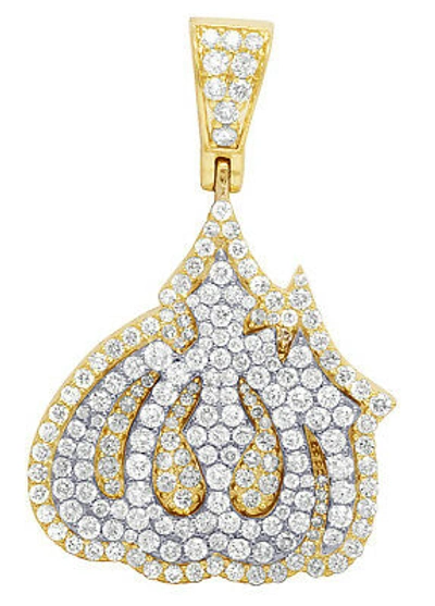 Pre-owned Jewelry Unlimited Unisex Real Diamond Allah Pendant 10k Two Tone Yellow Gold Charm 1.5" 2.5ct