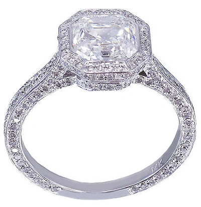 Pre-owned Knr 14k White Gold Asscher Cut Diamond Engagement Ring Bezel 2.25ctw H-vs2 Egl Usa