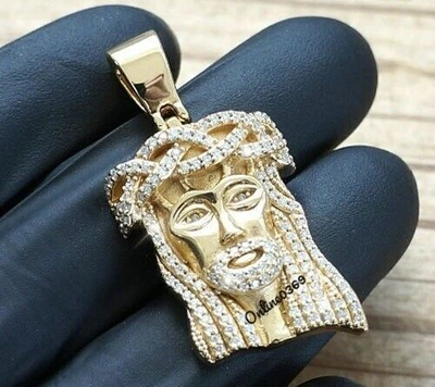 Pre-owned Online0369 Real 10k Yellow Gold 1ct Natural White Diamond Men's Jesus Head Charm Pendant