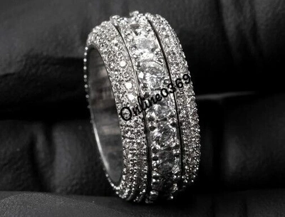 Pre-owned Online0369 2ct Vvs Moissanite Men's Full Eternity Designer Band Ring 925 Sterling Silver In White