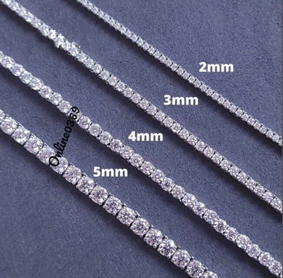 Pre-owned Online0369 2 - 5mm Men's Tennis Choker Lots Necklace Round Moissanite 925 Silver Free Stud In White