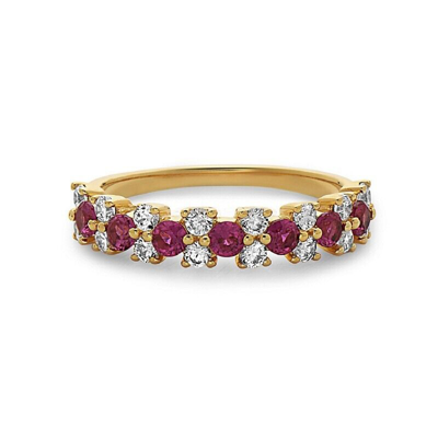 Pre-owned Jp 14k Yellow Gold Women Round Diamond And Ruby Single Band Fashion Engagement Ring In White