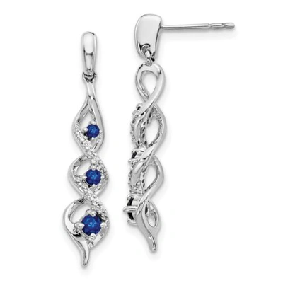 Pre-owned Goldia 14k White Gold Diamond And Blue Sapphire Post Dangle Earrings