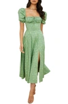 House Of Cb Tallulah Puff Sleeve Midi Dress In Olive Floral