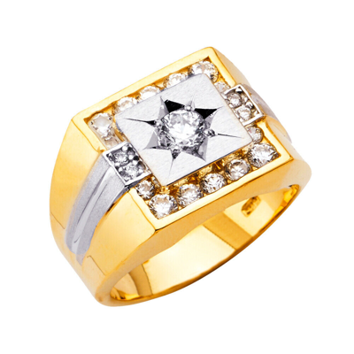 Pre-owned Td Collections Gold - 14k Two Tone Gold Men's Cubic Zirconia Ring In Multicolor