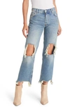 Free People Maggie Ripped Ankle Straight Leg Jeans In Aged To Perfection
