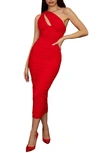 House Of Cb Valentina Asymmetric Cutout One-shoulder Midi Dress In Red