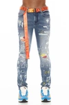 Cult Of Individuality Punk Belted Distressed Super Skinny Jeans In Divinci