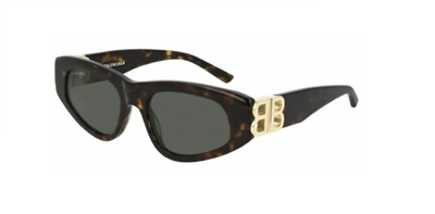 Pre-owned Balenciaga Bb 0095s 002 Havana Gold/green Oval Women's Sunglasses
