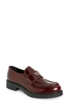 Prada Chocolate Leather Loafers In Porpora Fume