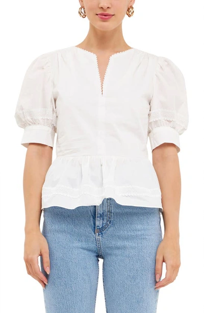 Endless Rose Puff Sleeve Peplum Top In Off White