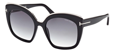 Pre-owned Tom Ford Chantalle Ft 0944 Shiny Black/dark Grey Shaded (01b) Sunglasses In Gray