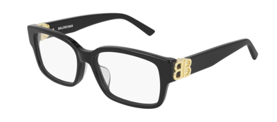 Pre-owned Balenciaga Bb 0105o 001 Black Gold Rectangle Women's Eyeglasses In Clear