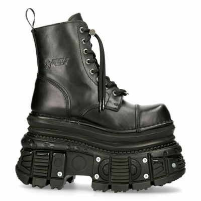 Pre-owned Rock Boots Mili083cct-c4 Unisex Metallic Black Leather Platform Military