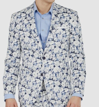 Pre-owned Bar Iii $275  Men's Blue Slim-fit Floral Blazer Suit Sport Coat Jacket Size 42r
