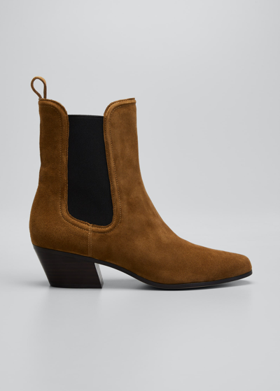 Veronica Beard Lada Suede Chelsea Ankle Booties In Moss