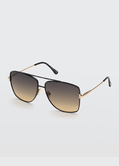 Tom Ford Reggie Metal Aviator Sunglasses In Shiny Black