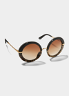 Dolce & Gabbana Round Acetate & Plastic Sunglasses In Leopard Blk