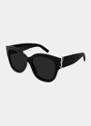 Saint Laurent Ysl Oversized Acetate Cat-eye Sunglasses In 005 Black