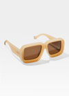Loewe Women's Oversized Rectangular-frame Acetate Sunglasses In 57e Shiny Beige B
