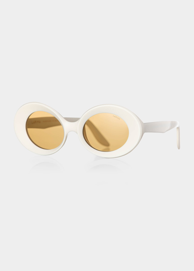 Lapima Mirrored Oval Acetate Sunglasses In Natural White