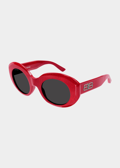 Balenciaga Logo Oval Acetate Sunglasses In Red