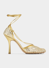 Bottega Veneta 90mm Macrame Metallic Ankle-wrap Pumps In Gold