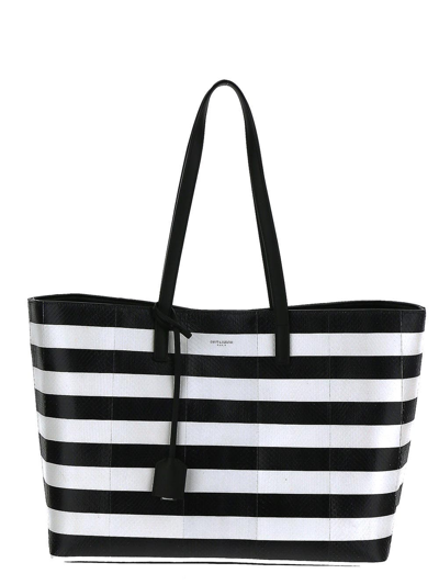 Saint Laurent Striped Shopping Bag In Black