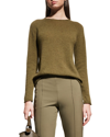 Lafayette 148 Raglan-sleeve Crewneck Cashmere Sweater In Lily Pad Melange