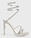 René Caovilla Strass Snake-wrap Platform Sandals In Silver Chrome