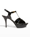 Saint Laurent Tribute Patent T-strap Platform Sandals In Black 1