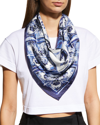 Dolce & Gabbana Majolica Printed Finished Edge Twill Scaf In Azulejos Natur