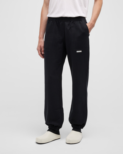 Marni Logo Patch Cotton Jersey Sweatpants In Black