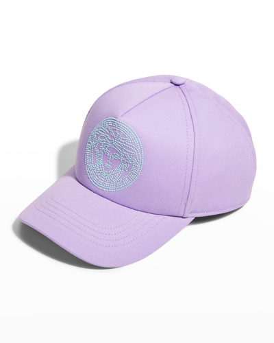Versace Medusa Logo-embellished Cotton-twill Baseball Cap In Lilac