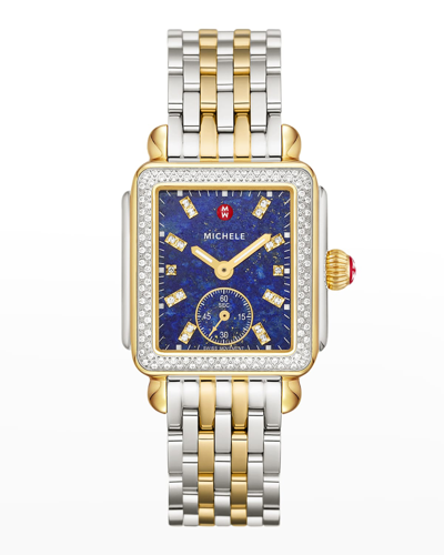 Michele Deco Mid Diamond And Lapis Dial Watch In Two-tone In Blue/two Tone