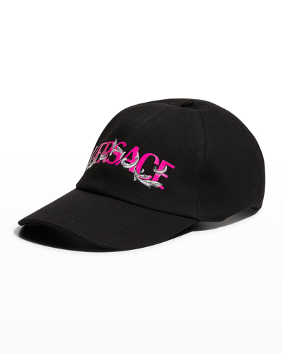 Versace Logo Barocco Baseball Cap In Black Fucshia