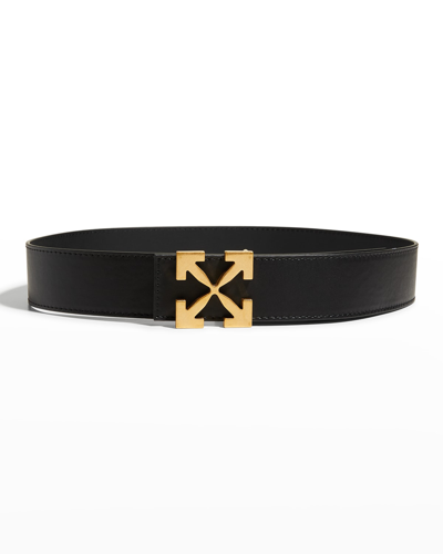 Off-white Arrow Reversible Leather Buckle Belt In Black