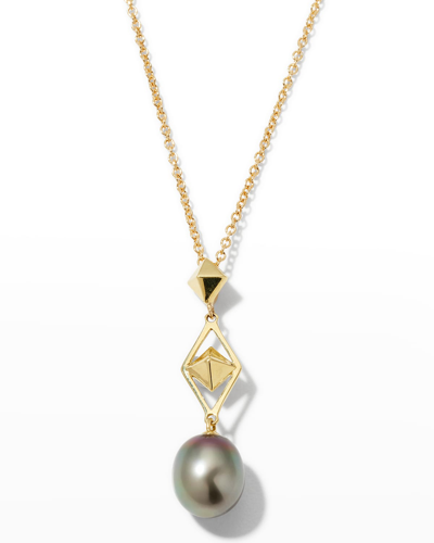 Pearls By Shari Yellow Gold Tahitian Pearl Drop Necklace, 10mm