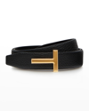Tom Ford T Buckle Grain Leather Belt In U9000 Black