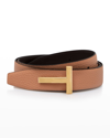 Tom Ford T Buckle Grain Leather Belt In C7723 Parfait Cho