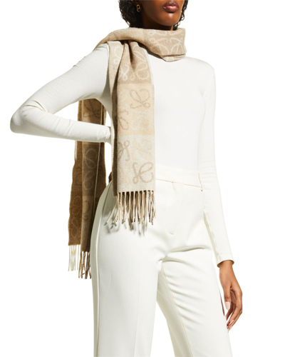 Loewe Anagram Logo Cashmere-blend Scarf In Beige
