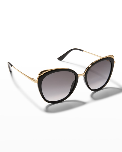 Cartier Acetate & Metal Cat-eye Sunglasses In Black