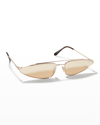 Tom Ford Narrow Metal Cat-eye Sunglasses In Srgld/brnmr