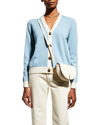Tory Burch Colorblock Button-down Cashmere Cardigan In Midday Blue/soft