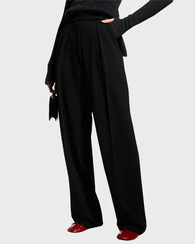 Proenza Schouler Pleated Button-front Straight-leg Crepe Trousers In Black
