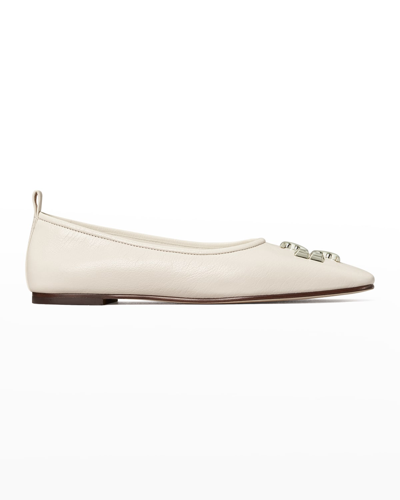 Tory Burch Eleanor Leather Medallion Ballerina Flats In New Ivory
