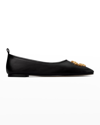 Tory Burch Eleanor Leather Medallion Ballerina Flats In Perfect Black