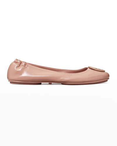 Tory Burch Minnie Patent-leather Travel Ballet Flats In Neutrals