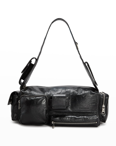 Balenciaga Men's Superbusy Leather Multi-pocket Sling Bag, Small In 1000 Black