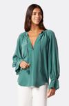 Joie Plus Cecarina Ruched Bell-sleeve Tassel Top In Green
